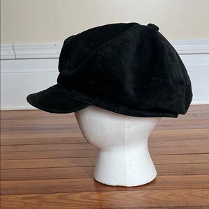 Vintage MIXIT Black Suede Genuine Leather Newsboy Cabbie Cap Hat Baker Boy
